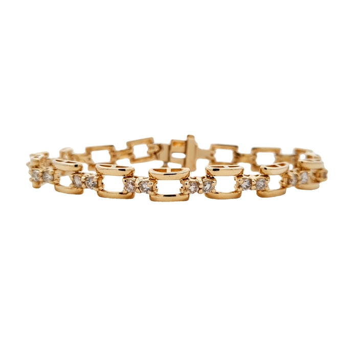 Estate Fancy Link Diamond Bracelet in 14K Yellow Gold