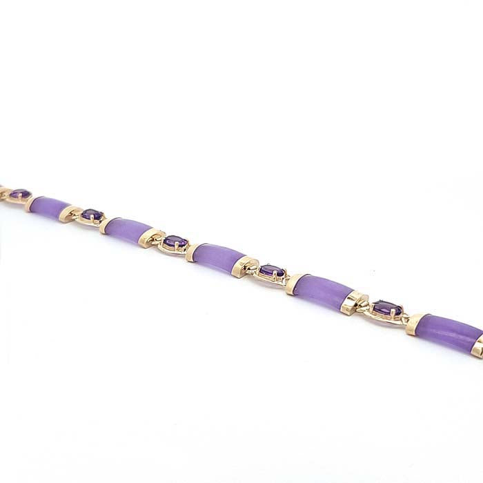 Estate Lavender Nephrite Jade and Amethyst Bracelet in 14K Yellow Gold