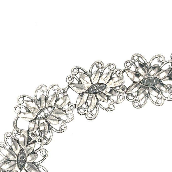 Estate Diamond-Cut Filigree Flower Bracelet in Sterling Silver