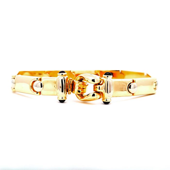 Estate Bar Link Bracelet with Sapphires in 14K White and Yellow Gold