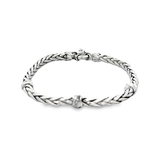 Estate Wheat Station Bracelet with Diamonds in 14K White Gold