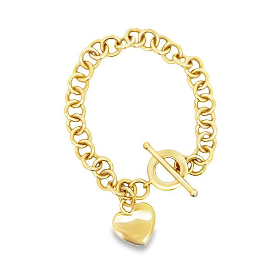 Estate Heart Charm Bracelet in 14K Yellow Gold