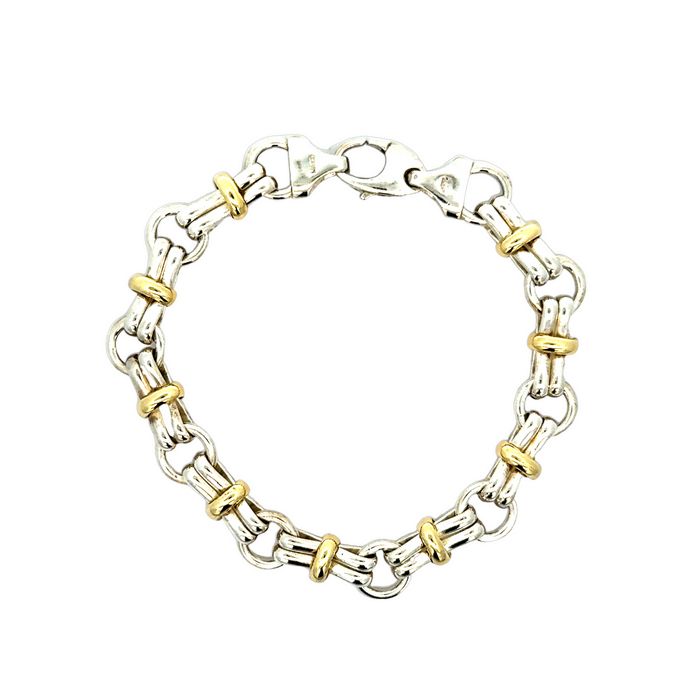 Estate Two-Tone Bar Link Bracelet in Sterling Silver and 14K Yellow Gold