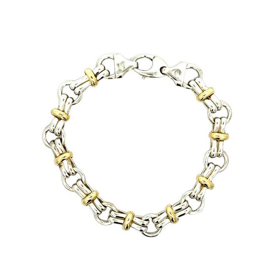 Estate Two-Tone Bar Link Bracelet in Sterling Silver and 14K Yellow Gold