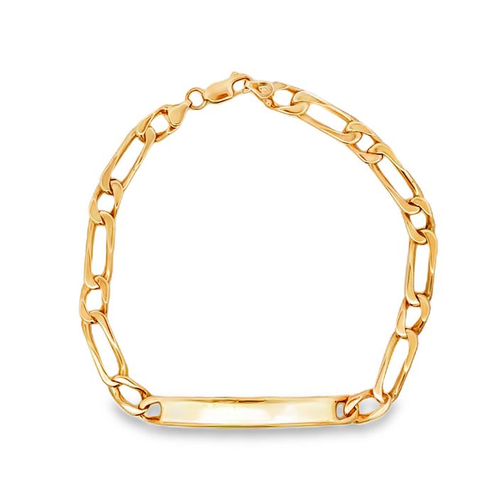 Estate 9.5" Figaro Link ID Bracelet in 14K Yellow Gold