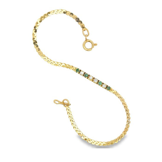 Estate Emerald and Diamond Bracelet in 14K Yellow Gold