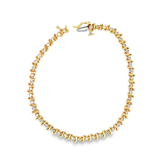 Estate Diamond S-Link Tennis Bracelet in 14K Yellow Gold