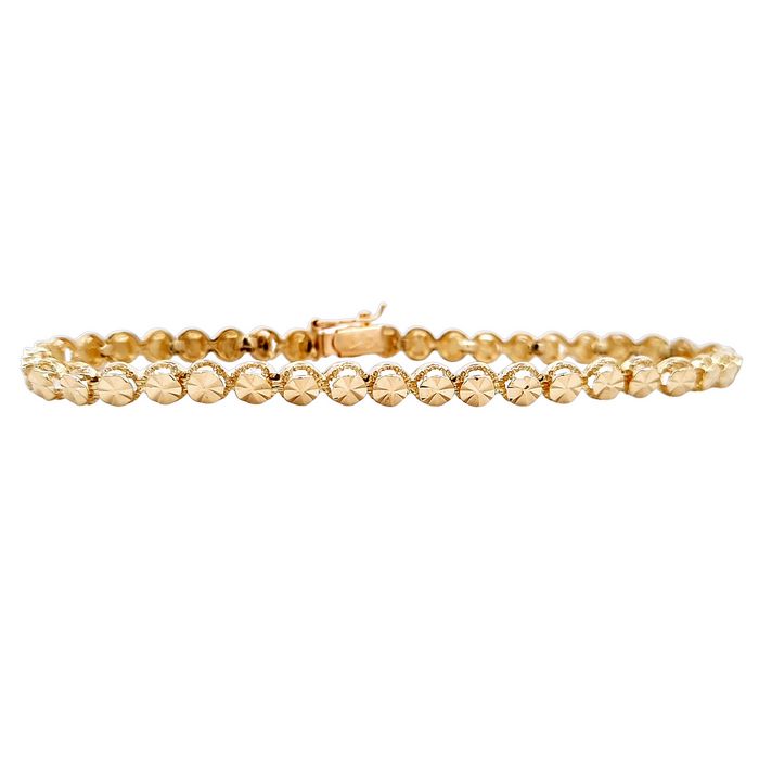 Estate Diamond-Cut Round Link Bracelet in 14K Yellow Gold