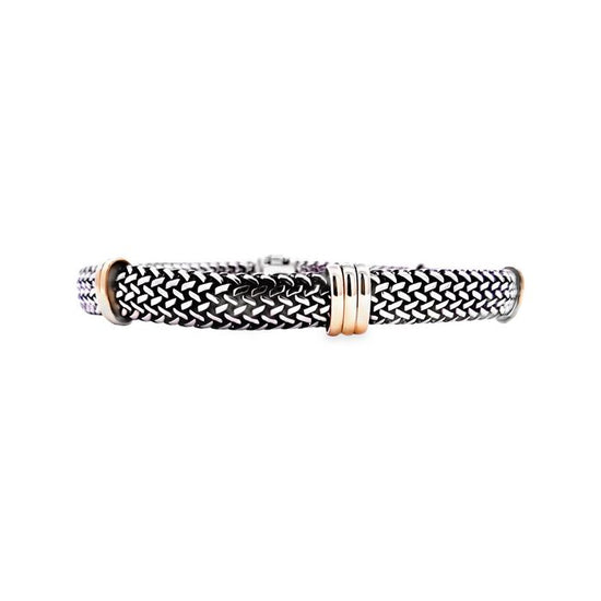 Estate 9.25" Two-Tone Station Bracelet in Sterling Silver and 18K Yellow Gold