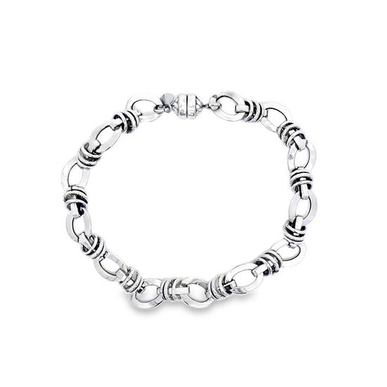 Estate 7.25" Mixed Link Bracelet in 14K White Gold