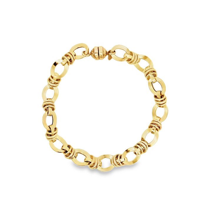 Estate 7.25" Mixed Link Bracelet in 14K Yellow Gold