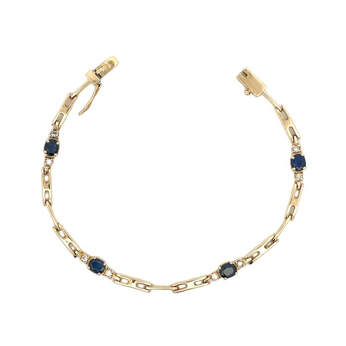 Estate 7.5" Sapphire and Diamond Bracelet in 14K Yellow Gold