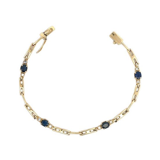 Estate 7.5" Sapphire and Diamond Bracelet in 14K Yellow Gold