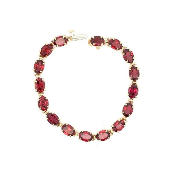 Estate 6" Oval Garnet Straightline Bracelet in 14K Yellow Gold