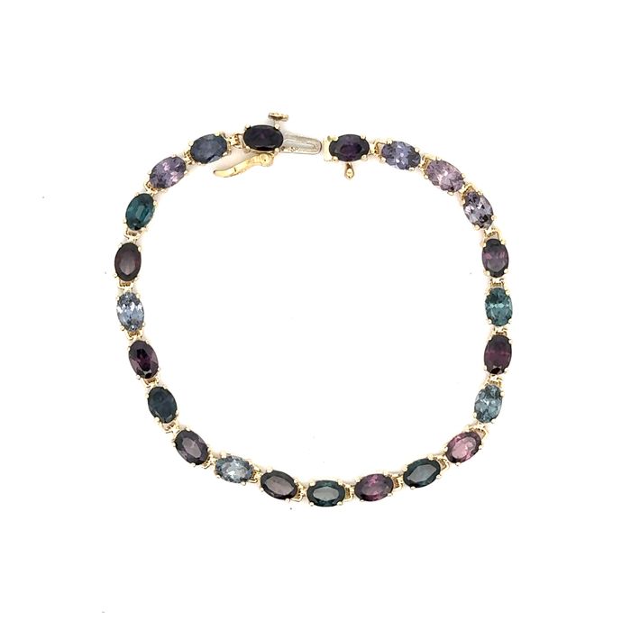 Estate 7" Multi-Tone Spinel Bracelet in 14K Yellow Gold