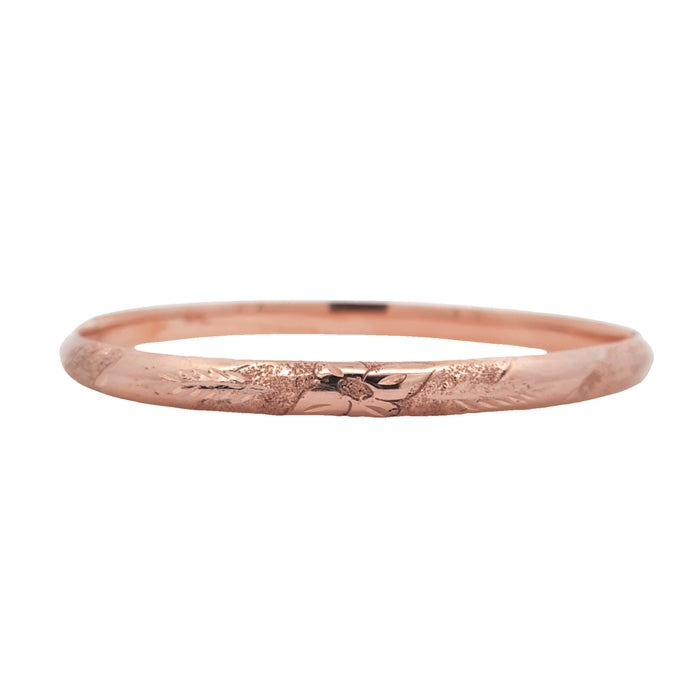 Estate Oval Engraved Bangle Bracelet in 14K Rose Gold