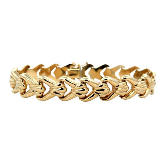 Estate 7" Large Hook Link Bracelet in 14K Yellow Gold