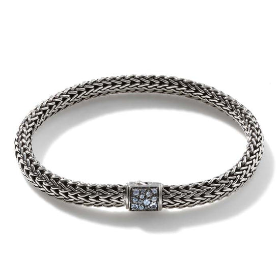 John Hardy Classic Chain Small Reversible Aquamarine and Black Sapphire Bracelet in Sterling Silver