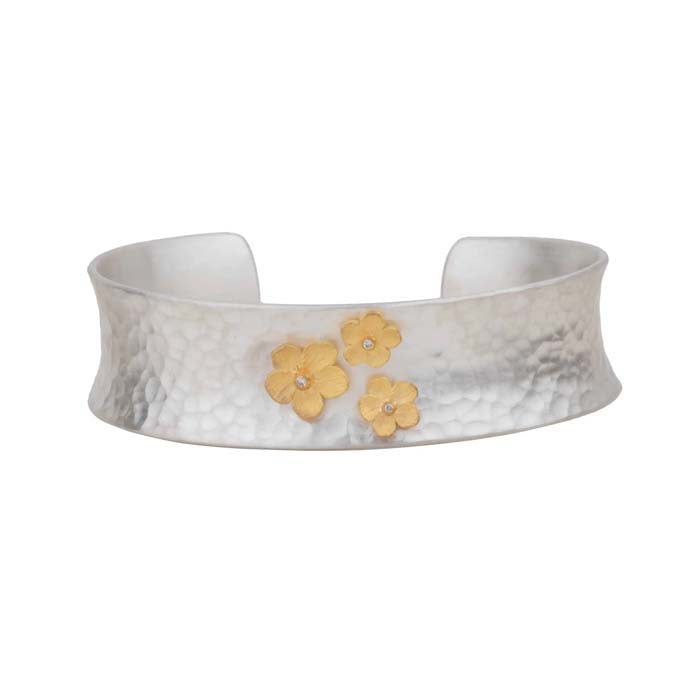 Lika Behar Buttercup Bouquet Cuff Bracelet in Sterling Silver and 22K Yellow Gold