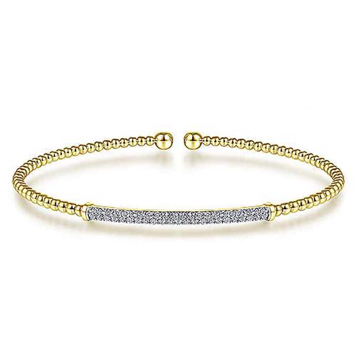 Gabriel & Co. Bujukan Diamond Bar Open Cuff Bangle Bracelet in 14K Yellow Gold