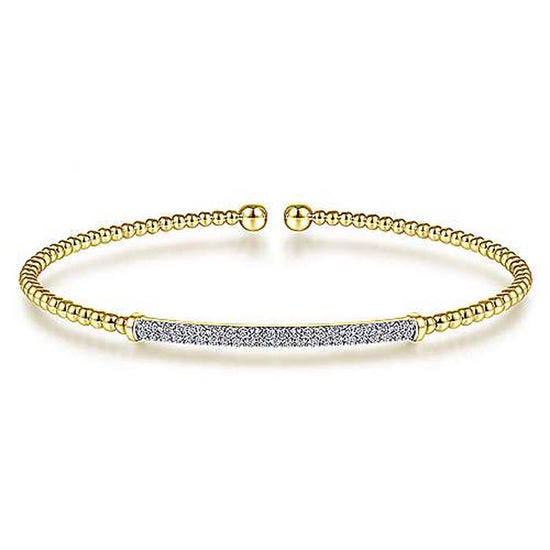Gabriel & Co. Bujukan Diamond Bar Open Cuff Bangle Bracelet in 14K Yellow Gold
