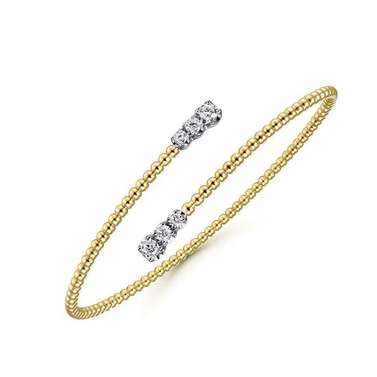 Gabriel & Co. Bujukan Bead Bypass Bangle with Graduated Diamond Caps in 14K Yellow Gold