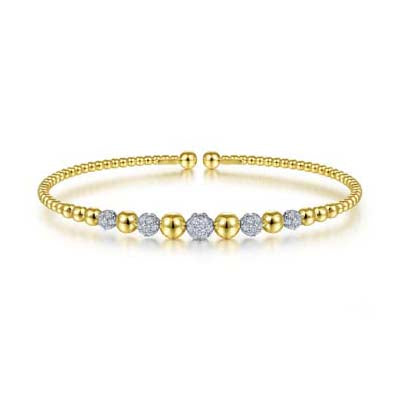 Gabriel & Co.Bujukan Beaded Cuff Bracelet with Pavé Diamond Stations in 14K Yellow and White Gold