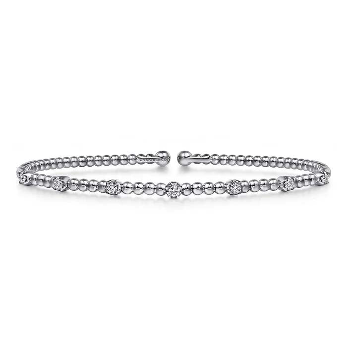 Gabriel & Co. .20CTW Bujukan Bead Cuff Bracelet with Diamond Stations in 14K White Gold