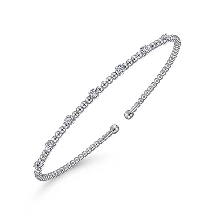 Gabriel & Co. .20CTW Bujukan Bead Cuff Bracelet with Diamond Stations in 14K White Gold