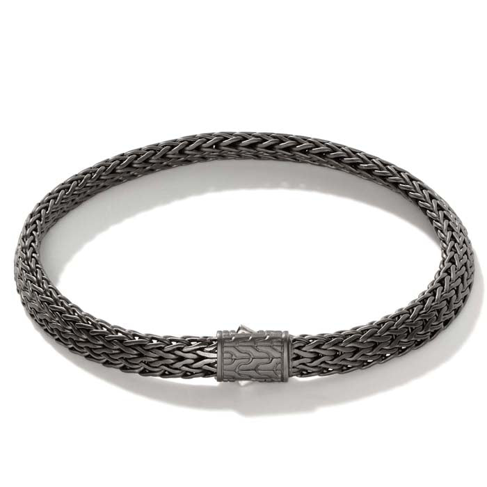 John Hardy Mens Classic Chain 6.5mm Bracelet in Sterling Silver with Black Rhodium