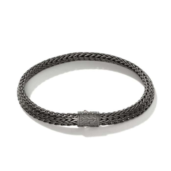 Matte Black Flat Classic Chain Bracelet S/S - 6.5MM, Black Rhodium Plating, Pusher Clasp Sz UXL