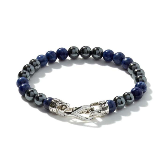 Estate 8" John Hardy Hematite and Sodalite Bracelet in Sterling Silver