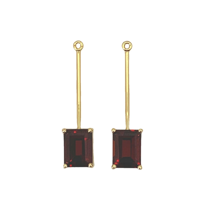 Roger Dery Red Garnet Emerald Cut Matched Pair Earring Enhancers in 14K Yellow Gold