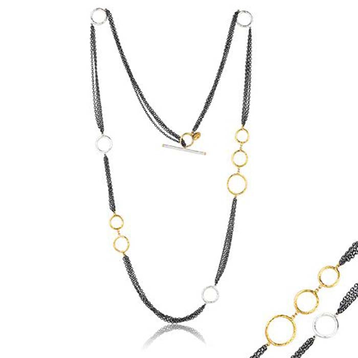 Lika Behar Bubbles Multichain Necklace in Oxidized and Sterling Silver with 24K Yellow Gold