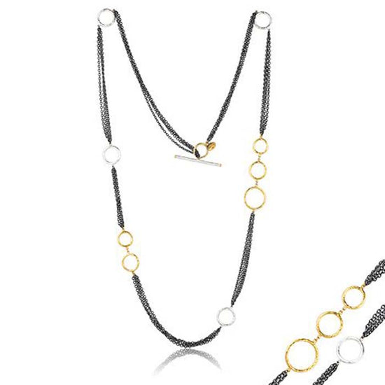 Lika Behar Bubbles Multichain Necklace in Oxidized and Sterling Silver with 24K Yellow Gold