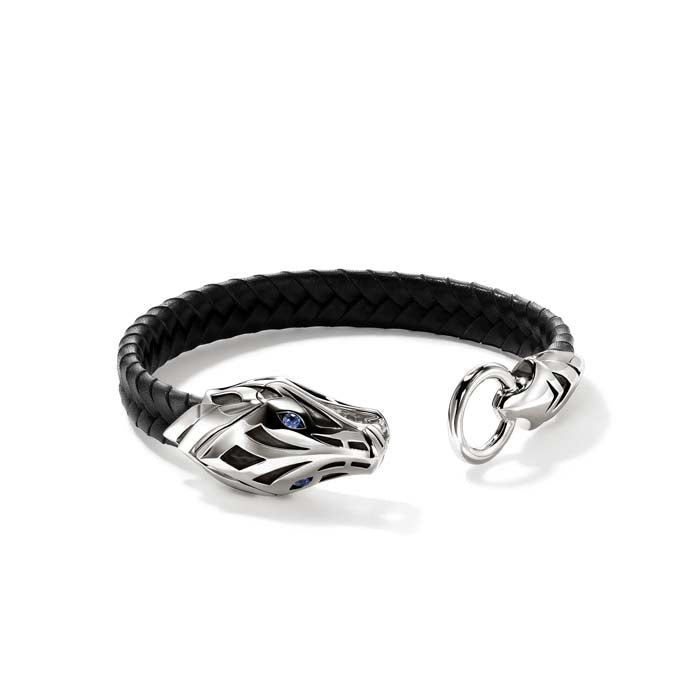 John Hardy 10MM Braided Black Leather Naga Bracelet in Sterling Silver