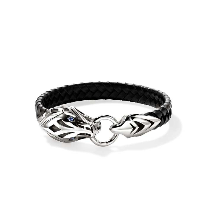 John Hardy 10MM Braided Black Leather Naga Bracelet in Sterling Silver