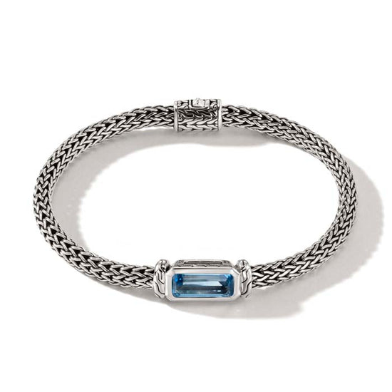 John Hardy London Blue Topaz Classic Chain Station Bracelet in Sterling Silver