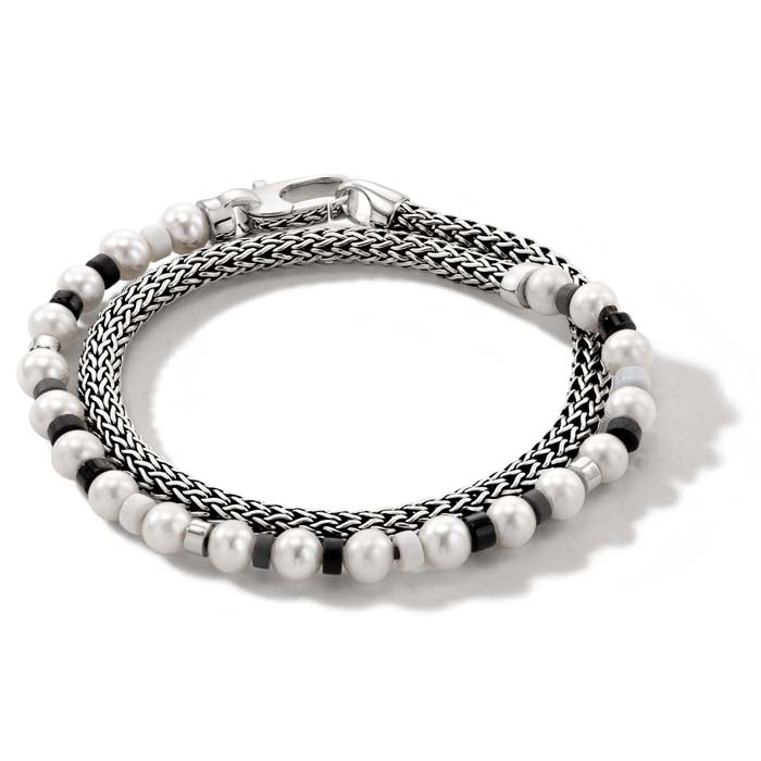 John Hardy Colorblock Pearl Wrap Bracelet in Sterling Silver