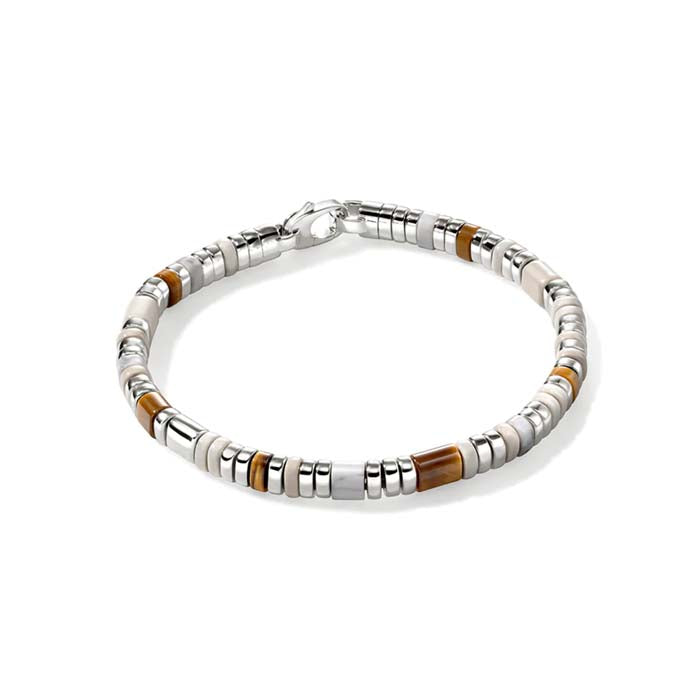 John Hardy Brown Tiger Eye and Howlite Colorblock Slim Bracelet in Sterling Silver