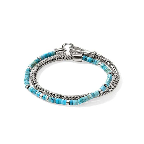 John Hardy 4MM Turquoise Heishi Classic Chain Double Wrap Bracelet in Sterling Silver