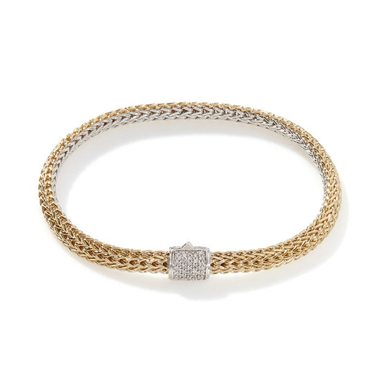 John Hardy Classic Chain Diamond Pavé Reversible Bracelet in 18K Bonded Yellow Gold and Sterling Silver