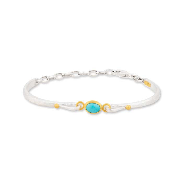 Lika Behar "Candy" Bracelet with Kingman Turquoise in Sterling Silver and 24K Yellow Gol