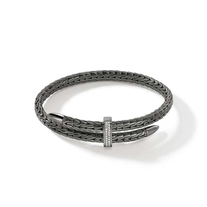 John Hardy Pavé Spear Cuff in Black Rhodium Sterling Silver - Size Medium