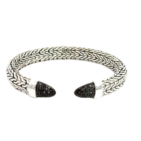 John Hardy Spear 50 Flex Cuff Bracelet with Black Diamond Ends in Sterling Silver, Size Medium LIMITED EDITION