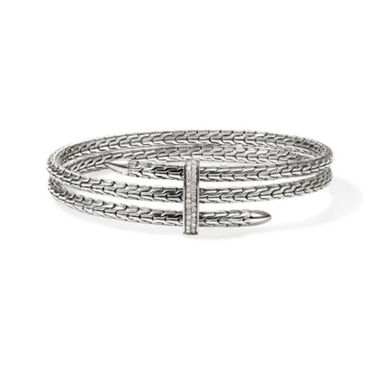 John Hardy Spear Diamond Pavé Slim Double Flex Cuff in Sterling Silver - Size Medium