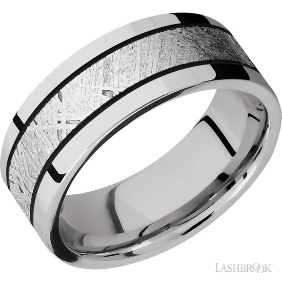 Lashbrook 7mm Cobalt Wedding Band with Meteorite Inlay and Black Enamel Accents