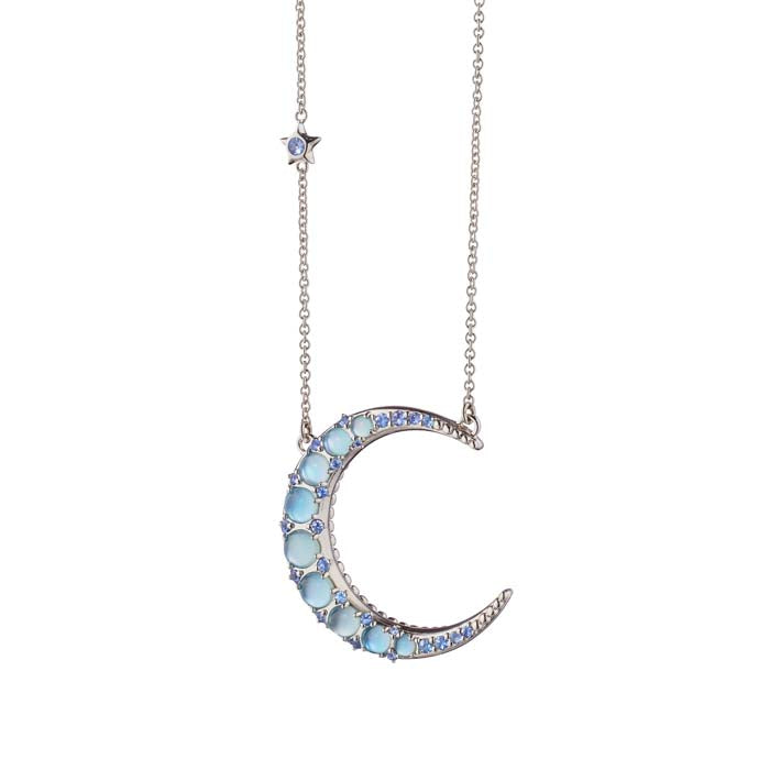 Monica Rich Kosann Crescent Moon Charm Pendant with Blue Topaz Doublet Cabachons and Light Blue Sapphire Accents in Sterling Silver