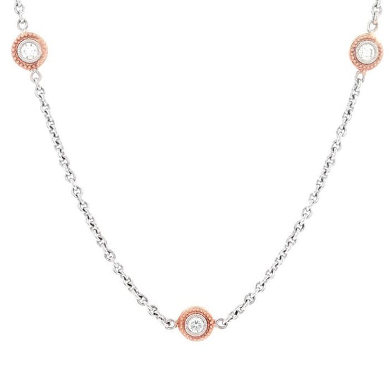 Simon G. 18" Double Milgrain Diamond by the Yard Necklace in 18K White and Rose Gold