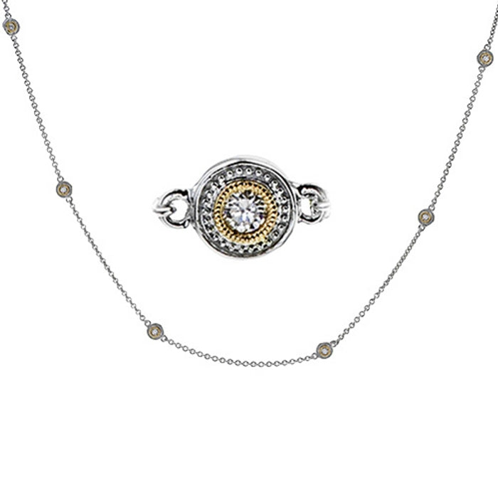 Simon G. 18" Double Milgrain Diamond by the Yard Necklace in 18K White And Yellow Gold